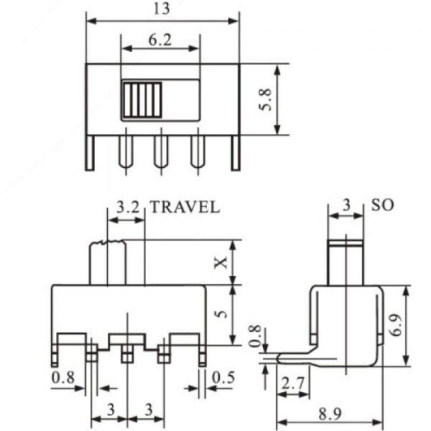 Chave hh ss12f23 g6 3 terminais 2 posições-2