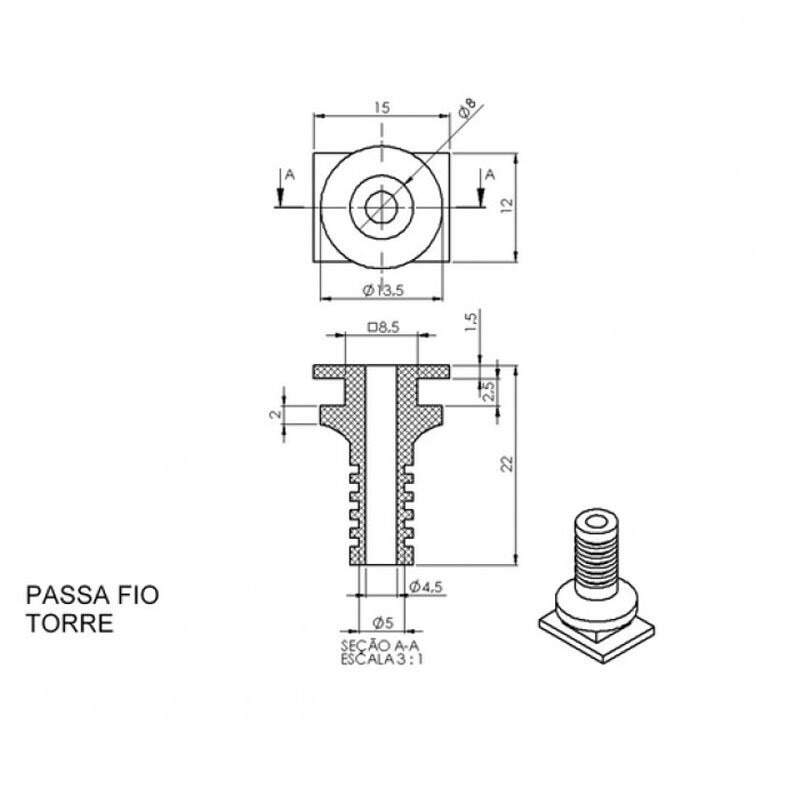 Produtos eletrônicos 38 Borracha passante torre 4mm