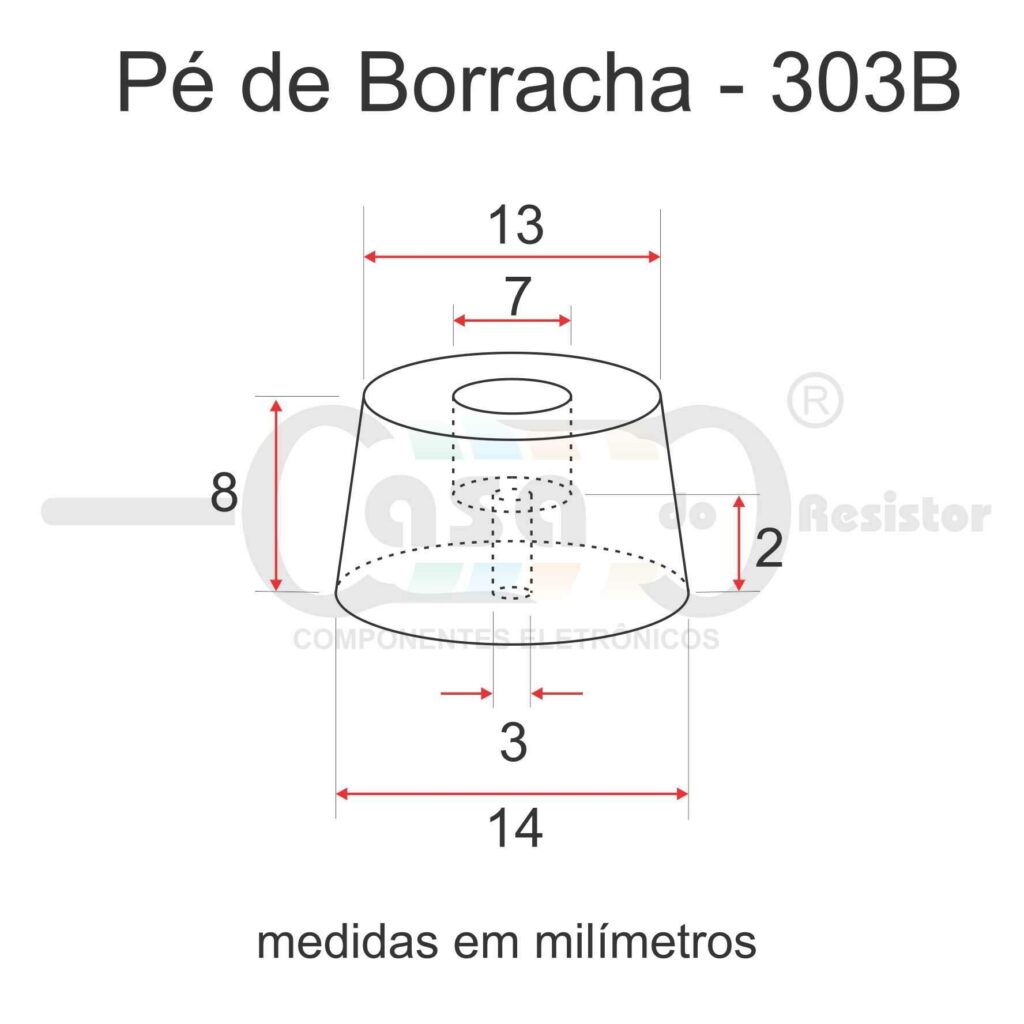 Pé de borracha 303B Diametro=14mm Alt=8mm