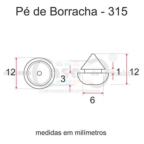 Pé de Borracha Plug 315 Diametro=12mm Alt-3mm