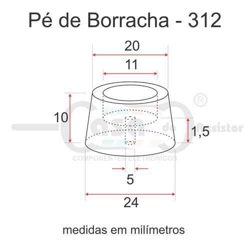 Pé de borracha 312 Diametro=24mm Alt=10mm