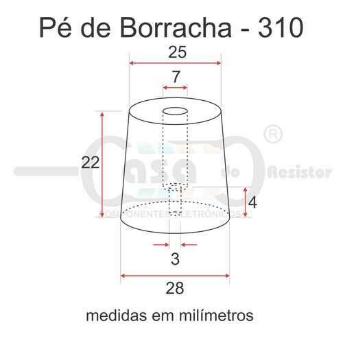 Pé de borracha 310 Diametro=28mm Alt=22mm
