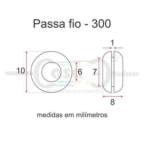Passa Fio/Borracha Passante 300 Int=6mm Ext=10mm