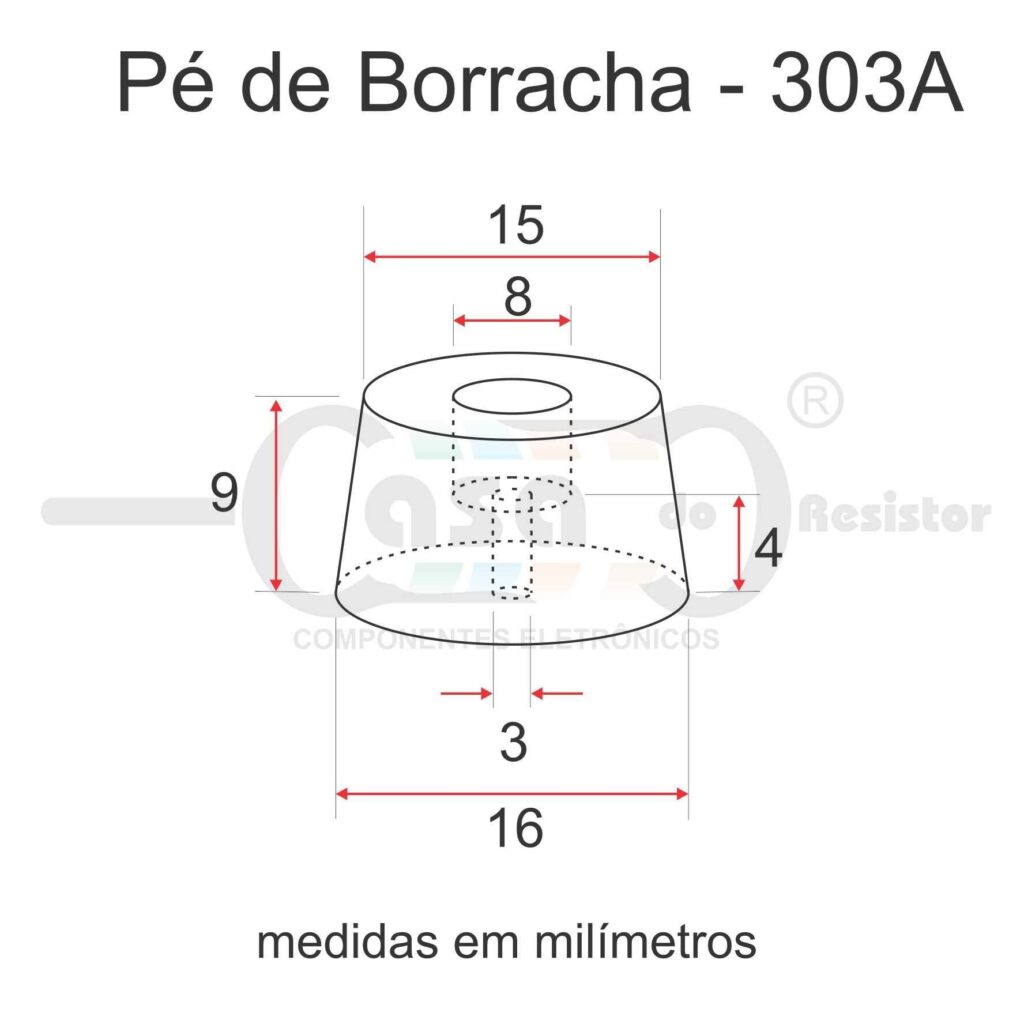 Pé de borracha 303A Diametro=16mm Alt=9mm