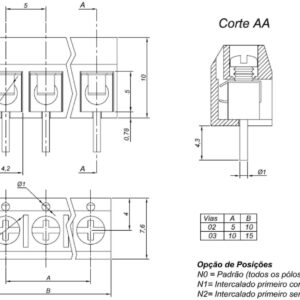 Borne de encaixe mini kf-301 azul – 2 vias  – pci